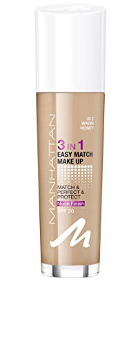 Manhattan 3in1 Easy Match Make Up, ölfreie Foundation für einen makellosen Teint, Farbe 38.2 warm honey, 30ml
