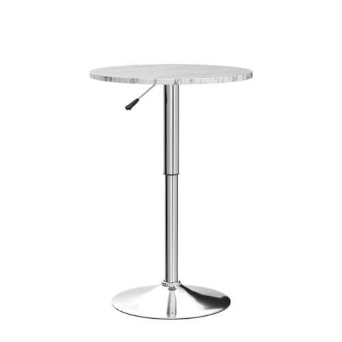 Image of Giantex Round Pub Table Height Adjustable, 360 Swivel Cocktail Pub Table with Sliver Leg and Base for Home, Bar Table (White)