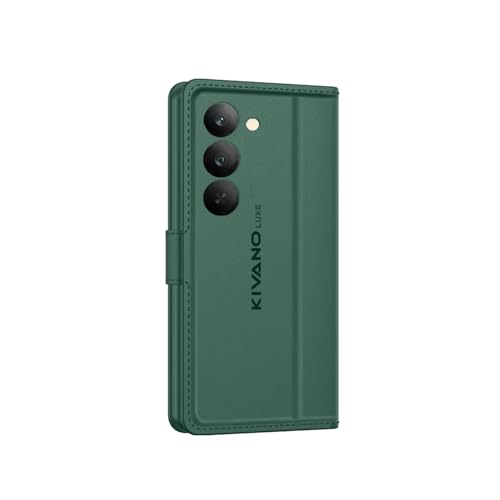 Image of KIVANO LUXE Compatible for Realme Narzo 80 Lite 5G / Realme C73 5G / Realme C75 5G Luxury Handmade Leather Magnetic Flip Folio Case | Card Holder & Kickstand | Slim Protective Cover | Unisex - Green