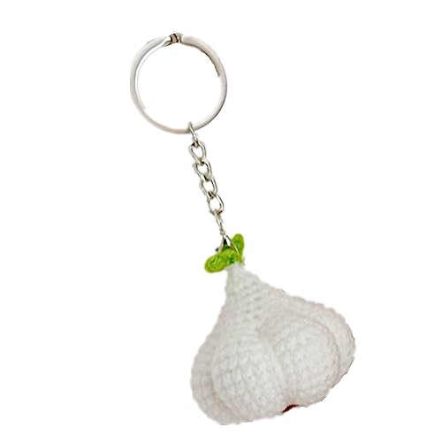 Handmade Knitted Crochet Cute Vegetable Garlic Keychain Key Ring Purse Pendant