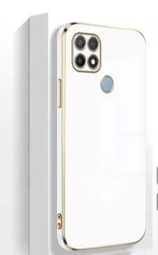Image of Apurb Store for Oppo A15s Plating Square Gold Frame Phone Case Luxury Soft Silicone Back Cover (for Oppo A15s, White)