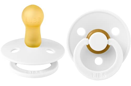 Photo 1 of BIBS Pacifiers | Natural Rubber Baby Pacifier | Set of 2 BPA-Free Soothers | Made in Denmark | White | Size 6-18 Months Size 2 (Pack of 2) White Color