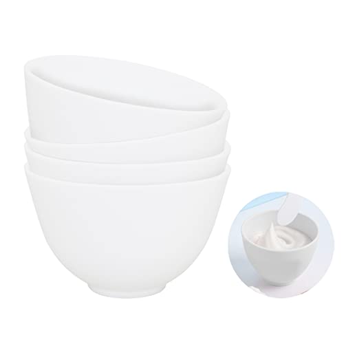 FERCAISH 4Pcs DIY Face Mask Mixing Bowl, Microwavable Silicone Facial Mud Bowl Cosmetic Beauty Tool for Home Salon (White)