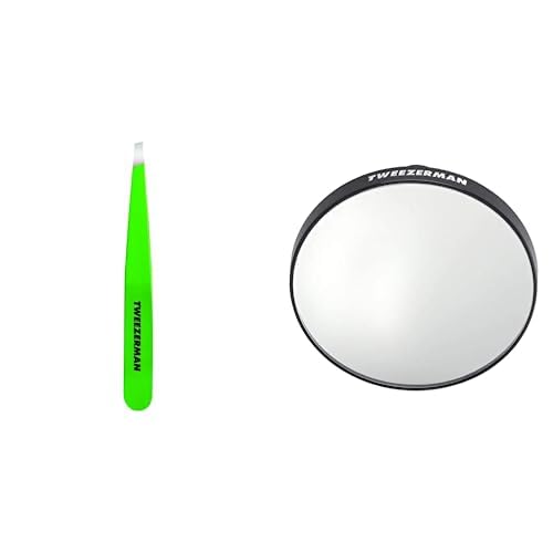 Tweezerman Green Apple Slant Tweezer & 12X Magnifying Mirror w/Suction Cups, (Pack of 2)