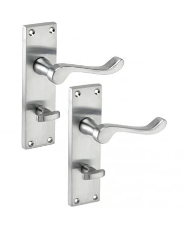 Haven HeritageDoor Handle Victorian Scroll Bath Lock Satin Nickle