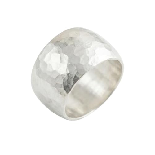 Bague en argent sterling au quotidien, anneau dôme martelé pour le bureau