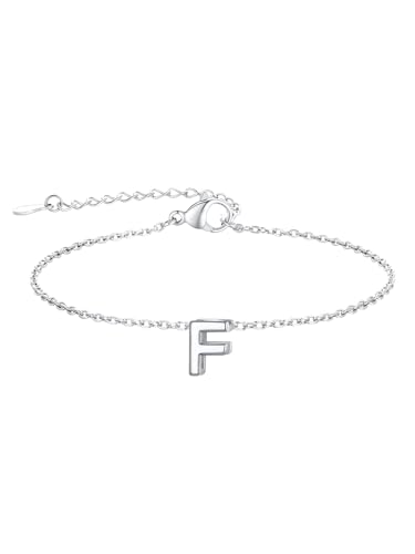 FindChic Initial Bracelets for Women Waterproof Letter F Bracelet Adjustable Monogram Charmed Bracelets Trendy Silver Bracelet Gift for Women Wife