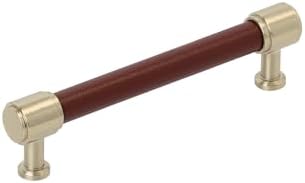 Signature Hardware 954066-5116 Lazzara 5-1/16 Inch Center to Center Brown Leather Bar Cabinet Pull - Golden Champagne
