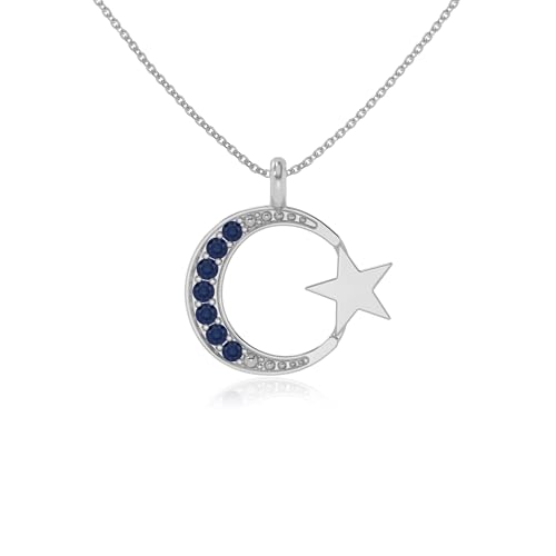 Natural Gemstone Moon & Star Pendant Necklaces for Women in Silver/18K Yellow/Rose Gold Vermeil, Birthstone Jewelry Gifts for Her Birthday,Anniversary,Party,Graduation,Christmas,Mothers Day,Valentines