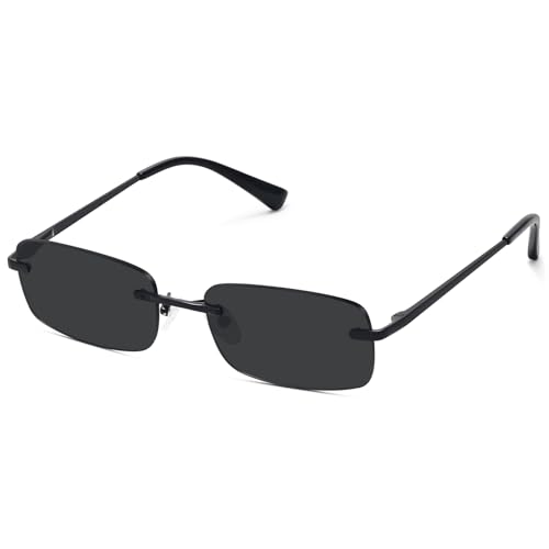 Retro Frameless Rectangle Sunglasses Womens Trendy Narrow Small Frame Spring Hinge UV Protection FZN905