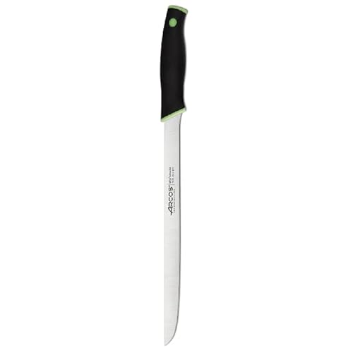 Arcos Slicing Knife / Ham Knife 10 Inch Nitrum Stainless Steel And 240 Mm Blade. Ergonomic Polyoxymethylene Pom Handle. Series Duo. Compact Design That Makes It Easy To Cut. Color Black And Green #TOP2