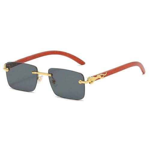 Lunettes de soleil rétro carrées avec branches imitation bois et métal chic