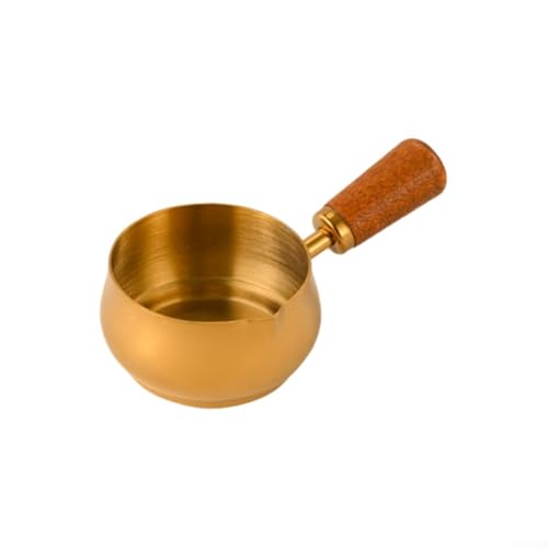 Mini cacerola de acero inoxidable con mango de madera diseñada para verter salsas, aceites y aderezos con precisión en la cocina (oro 120 ml)