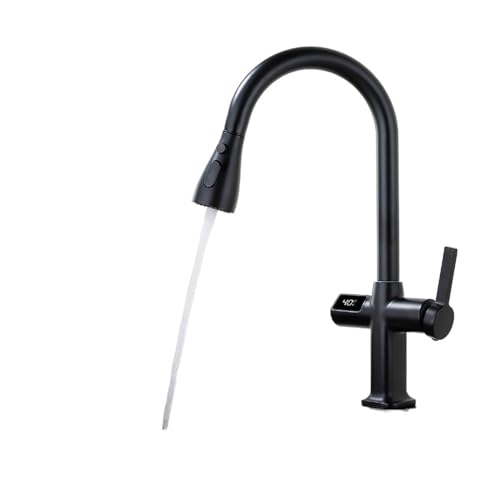 1 Uds grifo de cocina grifo Gourmet cocina extraíble grifo de fregadero de cocina función de pantalla Digital grifo de cocina giratorio(Black)