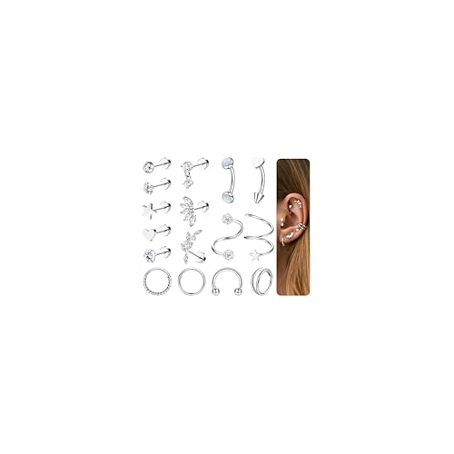 Adramata 16Pcs Piercing Helix 16G Acero Quirurgico Pendientes