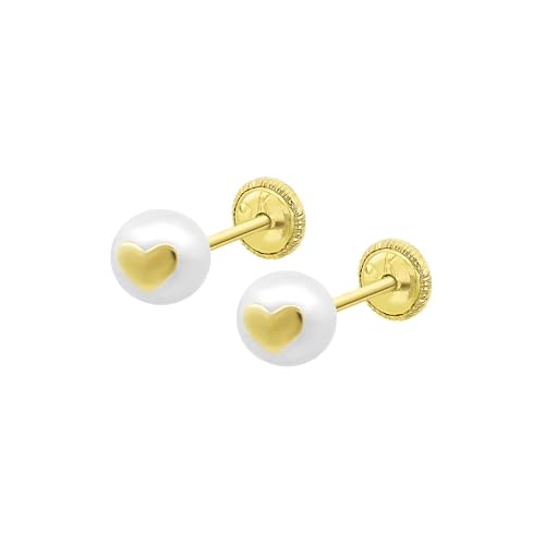 TIME ROAD Pendientes Bebé Niña de Oro 9K HIN00172/6 - Cierre Seguro de Rosca - Pendientes de Corazón 6 mm - Infantil 3, 6, 12 a 24 meses - Ideal como Regalo de Nacimiento, Bautizo o Cumpleaños