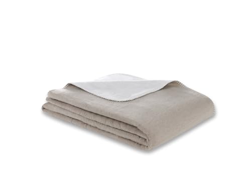 Doubleface Wohndecke Kuscheldecke 2 farbig 150x200 cm tolle Wendedecke aus hochwertiger Baumwollmischung, kuschelweich und angenehm warm (Taupe/weiß)