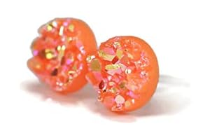Pink and Orange Neon Druzy Earrings