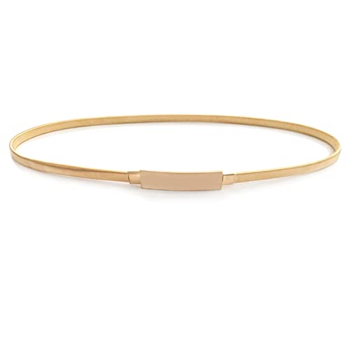 Women Skinny Metal Waist Belt Elastic Chain Belt Thin Waistband for Dress, Gold