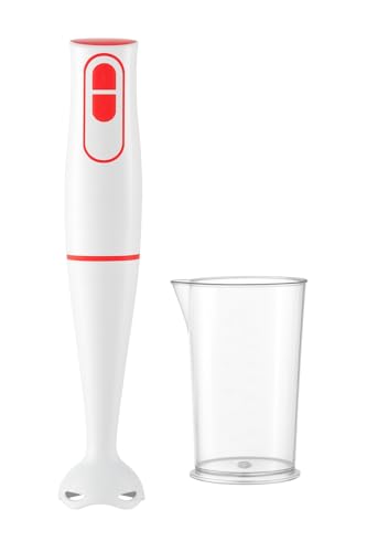 MAXELLPOWER Batidora de Mano 500W con 2 Velocidades, Cuchillas de Acero, Vaso Medidor 500 ml, Plástico Resistente al Calor, Ligera y Potente para Purés, Salsas, Smoothies, Multifunción (ROJO)