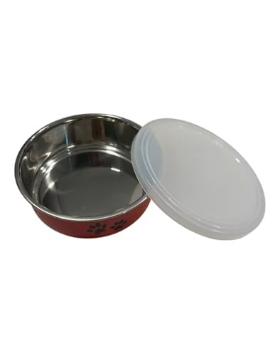 MOLY Futternapf aus Edelstahl mit luftdichtem rotem Deckel, schützt Ameisen und Mücken, hygienische Konservierung von Tiernahrung, ideal für Hunde und Katzen