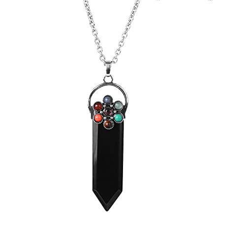 MIVY Collier Pierre,7 Chakra Pierre Naturelle Noir Onyx Cristal Pendentif Collier Antique Point Épée Charme Yoga Quartz Énergie Pierre Précieuse Tour De Cou Amulette Bijoux pour Femmes Hommes Cadeau Cover