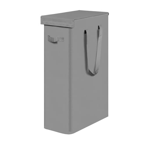 Image of Laundry Basket Slim Laundry Hamper with Lid Narrow Laundry Hamper with Handle Skinny Hamper for Bathroom, Dorm and Laundry Room Foldable Dirty Clothes Hamper Portable (17.6 Gallons 26 inch) Grey