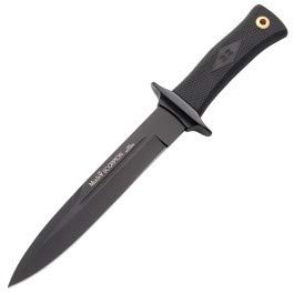 Muela- SCORPION-19N. Cuchillo Mango de Politetrafluoroetileno. Negro. Funda de Cuero. Herramienta para Caza, Camping, Outdoor, Supervivencia y Bushcraft