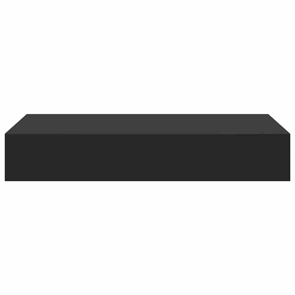 Schweberegal mit Schublade Schwarz MDF 48x25x8 cm Wandregal Hängeregal Wandboard Regalbrett für Bücher und Deko, unsichtbares Montagesystem, 5 kg, modernes Dekorregal