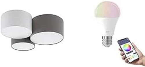 Plafonnier LED E27 connect.z Eglo Pastore en acier et tissu blanc marron