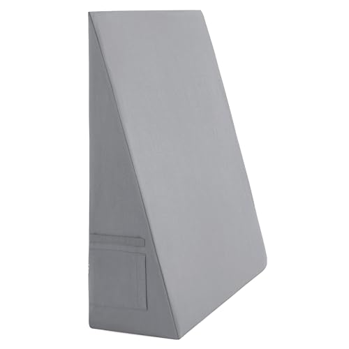 Cobedzy Grey Bed Wedge Pillow Cover(25 L x 25 W x 8 H) Zipper and Handle Design Wedge Pillowcase Protector Breathable Pillowcase with Side Pocket for Storage(Pillow Not Include)