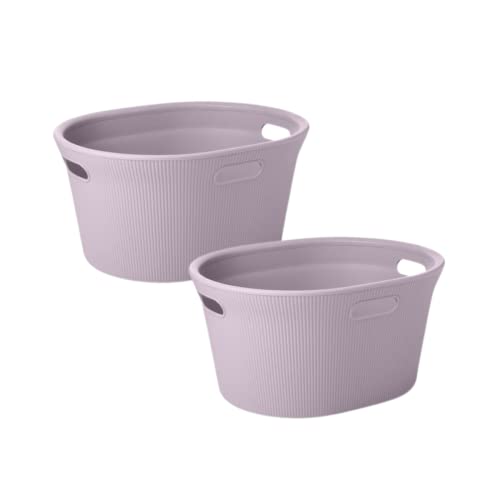 Image of Superio Ribbed Collection - Decorative Plastic Laundry Basket with Cut-Out Handles, Lilac Purple (2 Pack) Hamper Organzier for Bedroom Bathroom College Dorm Room 35 Liter