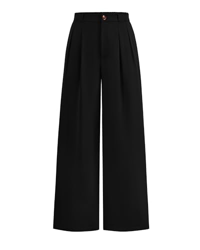 KIRUNDO Wide Leg Dress Pants for Women High Waisted Office Work Trousers Business Casual Slacks Button Flowy Palazzo Pant