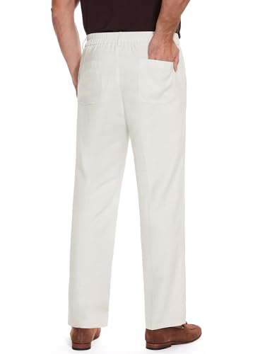 Tapata Men's Linen Casual Dress Pants Lightweight Elastic Waist Slacks Straight Leg Regular Fit Trousers for Work Business2