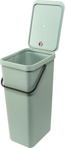 Brabantia Sort & Go Recycle Bin 40L (Jade Green), Space-Efficient Plastic Recycle Container with Handle, Removable and Stay-Open Lid, Easy to Clean Kitchen Bin without Nooks and Rims