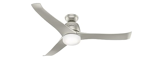 HUNTER FAN Ventilateur de Plafond Harmony 137 cm pour Intérieur, avec Lumière et Télécommande, 3 Pales Réversibles Couleur Nickel Mat, pour Été et Hiver, Modèle 50625