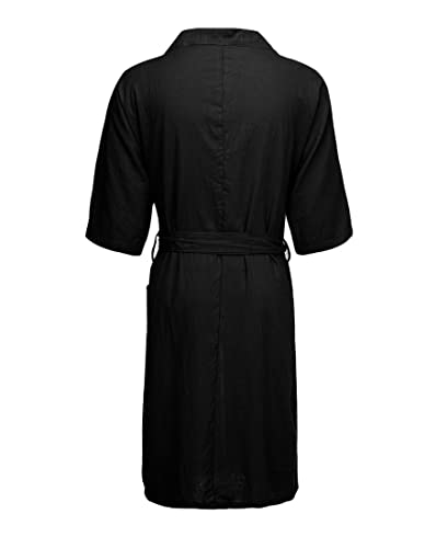 Pjfcs Men's Bathrobe Cotton Knit Robe Lightweight Summer Robes Thin Kimono Bathrobes Knee Length Loungewear Pajamas,Black,4Xl #TOP4