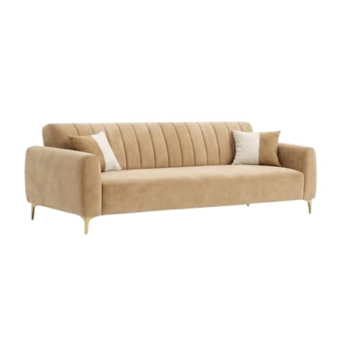 Image of Habibi Rich Velvet Suede 3+2 Seater Sofa Set | Spacious Soft Touch Comfort Seating | 5 Person Seating | Modern Living Room Sofa Set (Beige)