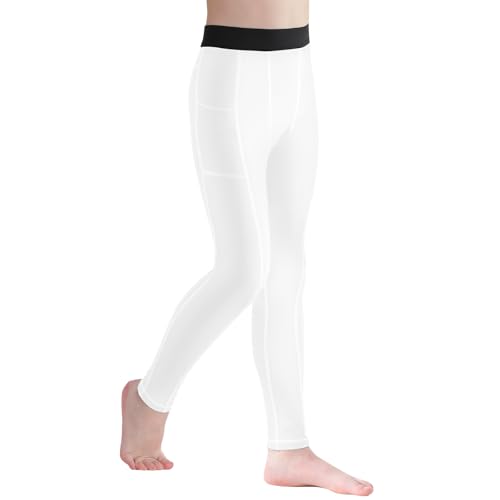 3 Pack Youth Boys Compression Leggings Athletic Pants Basketball Base Layer Football Workout Tights with Side Pockets4