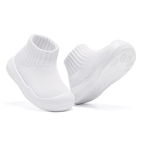 Baby Shoes Girls Boys Non Slip Baby Sock Shoes With Soft Rubber Sole Infant First Walking Sneaker Toddler Slipper Lightweight 12-18 Months White #TOP7