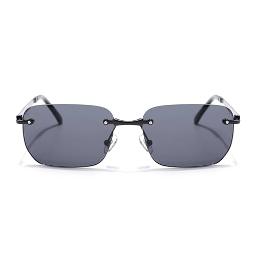 Image of Voyage Rimless Polarized Sunglasses for Men & Women (Black Lens | Black Frame - MG7601)