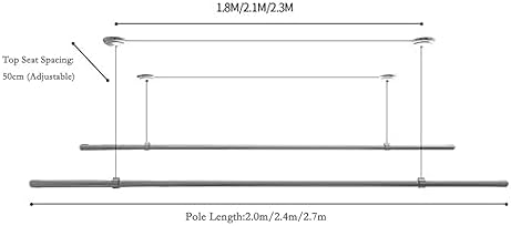 Ceiling Drying Rack Household Hand Operated Lifting Double Pole Clothes Hanger Ceiling Mounted Clothes Stainless Steel Manual Drying Rack for Balcony, Bathroom to Pursue,One Color-2.7m