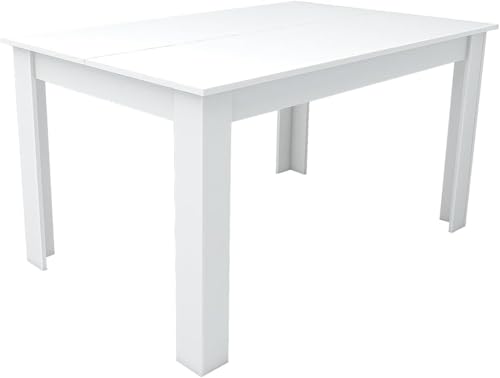 edihome, Mesa Comedor, 138 (Largo) x 90 (Ancho) x 75 (Alto), Modelo Denver, para salón, Cocina, Acabado Blanco y Cambria (Blanco)
