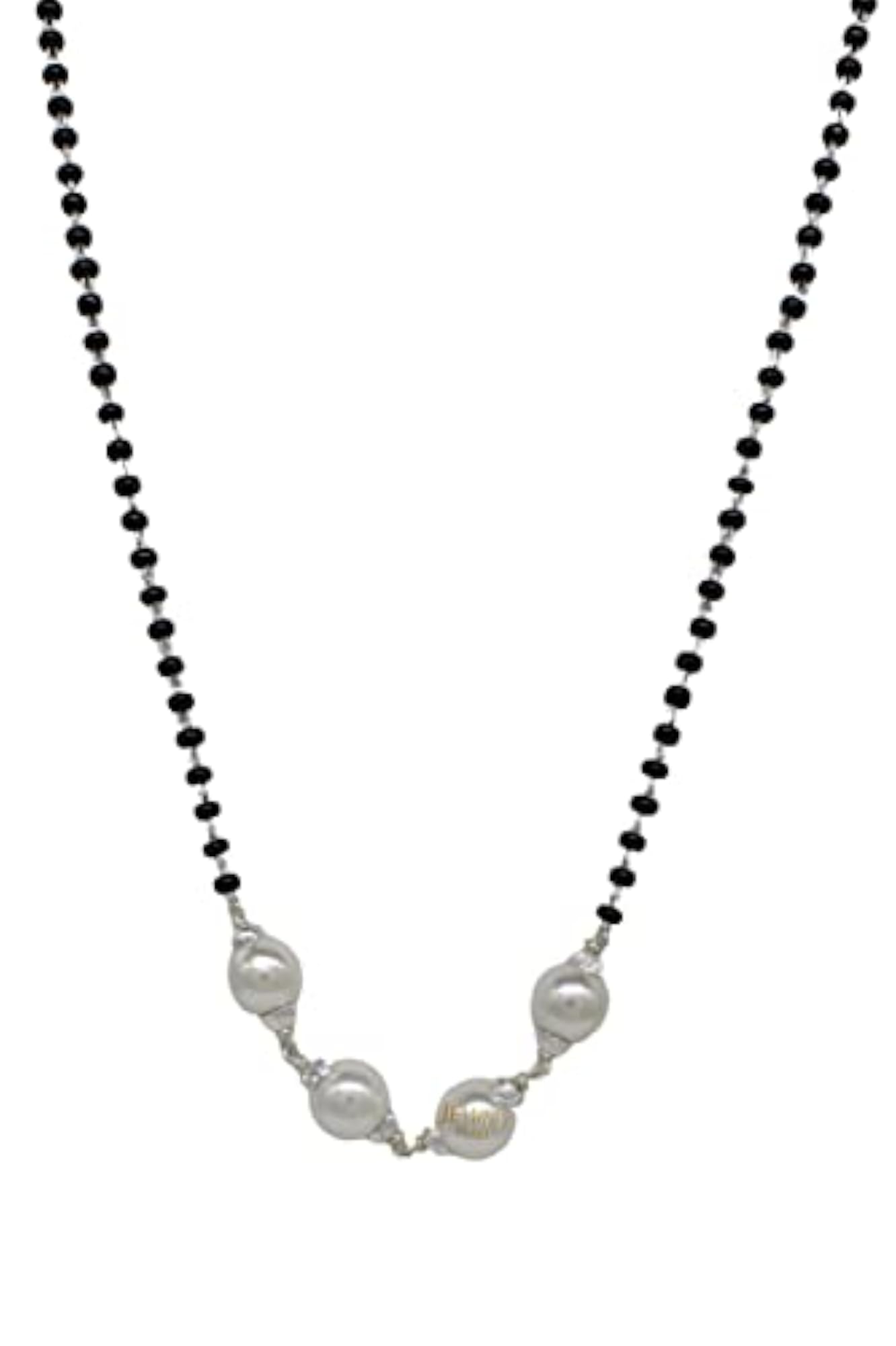 Women's 925 Sterling Silver Mangalsutra with Pearl & Black Beads