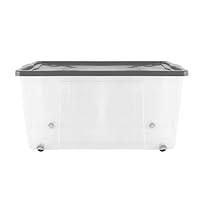 Muddy Hands Extra Large 100 Litre Clear Plastic Storage Box with Lid & Wheels – Stackable Heavy Duty Container for Home, Garage & Office Organisation