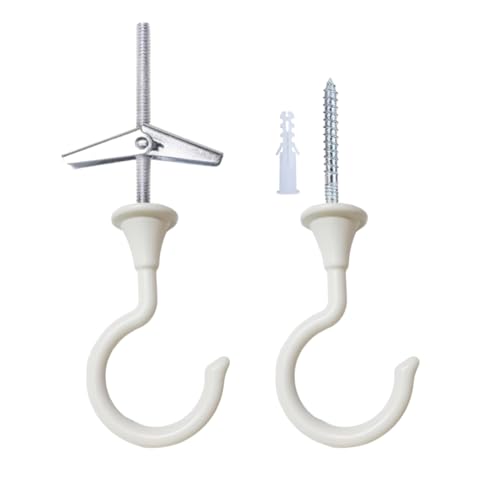 Image of Large Swag Ceiling Hooks Heavy Duty Swag Hook 2 Sets 2.4''with Hardware for Hanging Plants Ceiling Installation Cavity Wall Fixing (2 Sets, White，Large)