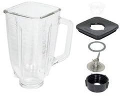 5 Cup Square Top 6 Piece Complete Glass Jar Replacement Set, Fits Oster Blender