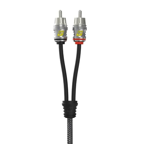 CERWIN-VEGA! Stroker 2-Channel RCA Cable, 1ft - Dual Twisted Pair, Nylon Braided, Zinc Alloy & Brass RCA, Color-Coded, Ultra Long-Grain OFC Copper, Lightweight - Premium Car Audio Accessories RS1