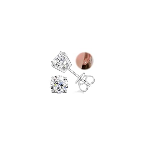 Sllaiss Sterling Silver Cubic Zirconia Stud Earrings for Women Men 14k White Gold Plated Round CZ Earrings for Sensitive Ear (4MM (0.5CT), SILVER) Cover