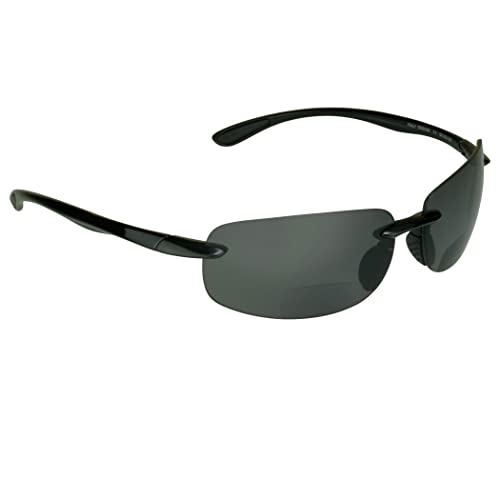 Bikershades Polarized Bifocal Reading Sunglasses Wrap Around Sport TR90 Black Frame Grey Lens